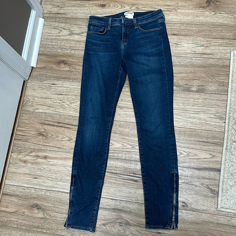 L'AGENCE Chanelle Mid Rise Skinny Zip Jean Dark Vintage Size 26